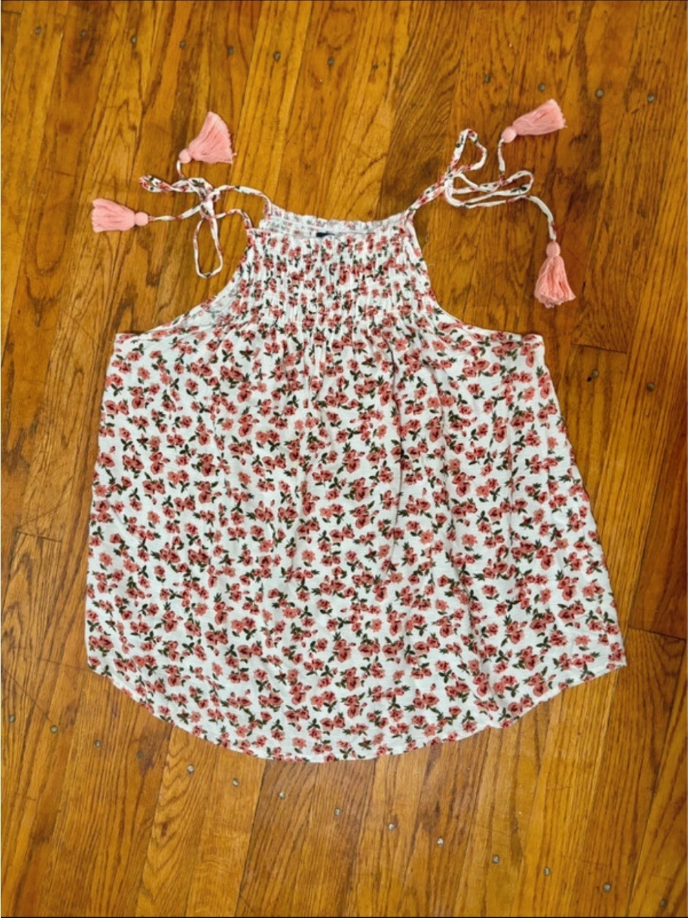 Daytrip Floral Smocked Tassel Tie Tank Top Large